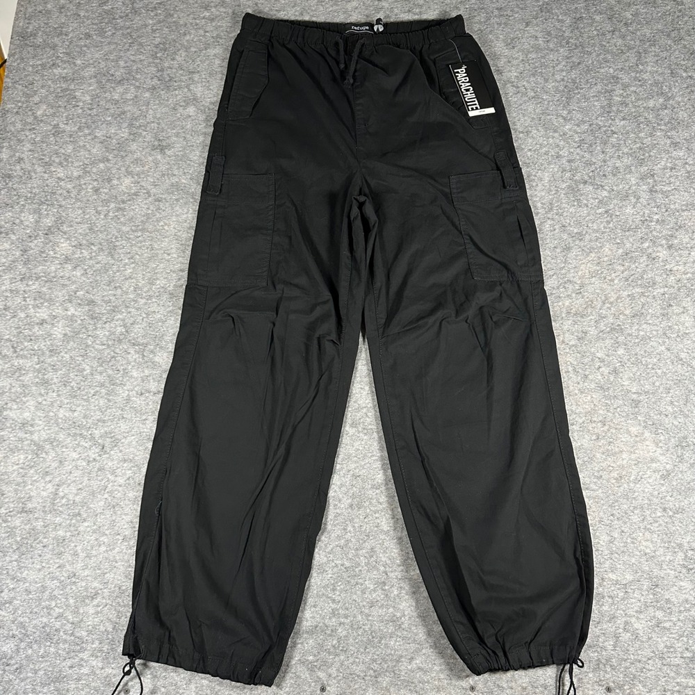 NWT Refuge Womens Black Parachute Baggy Cargo Pants M